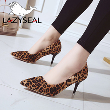LazySeal High Heels Leopard Shoes Women Pumps Office Stiletto Faux Suede Wedding Party 2019 Slip On Sandals Femme Sexy Pumps 2024 - buy cheap