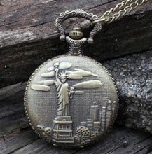 New Antique bronze USA statue of liberty Quartz Pocket Watch Pendants Jewelry Necklaces For Women Men 2024 - buy cheap