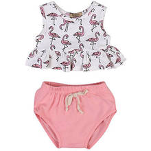 Helen115 Lovely Newborn Baby Girls Summer Cartoon Crane Printed Vest+pink Shorts 2pcs Set 0-18m 2024 - buy cheap