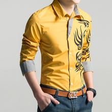 2014 Fashion Brand Men's Long Sleeve Shirts,Dragon Printing Slim Fit Design Men's Dress Shirts,Quality Design Novelity Shirt. 2024 - купить недорого