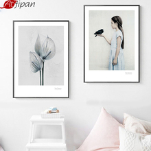 Atfipan Girl Flower Scenery Canvas Painting Posters And Prints Unframed Nordic Style Modern Living Room Decoration Wall Artworks 2024 - buy cheap