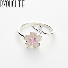 Bohemian Silver Color Zircon Cheery Flower Rings for Women Wedding Trendy Jewelry Large Adjustable Antique Rings Anillos 2024 - buy cheap