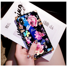 Dower me capa de celular com rebite flor rosa, caixa quadrada de raios azuis com design macio para samsung galaxy note 9 8 s9 s8 plus 2024 - compre barato