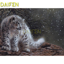 Full Square Diamond embroidery Cross stitch snow leopard cat cliff DIY 3D Diamond mosaic Full Round Diamond painting 2024 - buy cheap