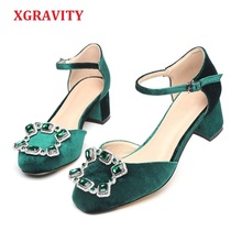 Xgravity-sapatos de salto alto fechados femininos, sapatos quadrados de verão, com alça e fivela, elegantes, confortáveis, sandálias de cristal, a094 2024 - compre barato