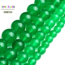 Contas redondas de pedra de jade natural, calcedônia verde para fazer joias de pulseira diy, fio de 15 "6/8/10/12mm 2024 - compre barato