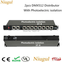 Divisor de amplificador de señal con controlador LED DMX512, 2 unids/lote, 8 canales de salida, distribuidor con luz de escenario de aislamiento fotoeléctrico 2024 - compra barato
