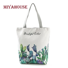 Miyahouse-Bolso de mano de lona para mujer, bolsa de hombro femenina de estilo veraniego, con diseño de Cactus verde, perfecto para ir de compras 2024 - compra barato