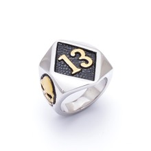 Gold Lucky Number 13 Men's Stainless Steel Biker Motorcycle Skull Stainless Steel Ring Men's Jewelry US Size7-15 2024 - buy cheap