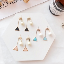 Pendientes de perlas de imitación a la moda, pendientes triángulo de cristal geométricos para mujer, pendientes de gota para mujer de oficina, joyería X3 2024 - compra barato