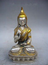 Decoração coleção tibetana prata banhada a ouro 13 cm */china, estátua de buda, artesanato de metal 2024 - compre barato