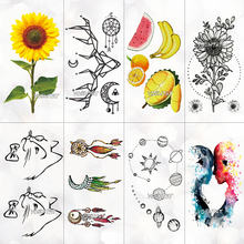 Цветные временные тату-наклейки с фруктами, подсолнухами, женские милые линии, кошка, узор, боди-арт, новый дизайн, искусственные мужские татуировки 2024 - купить недорого