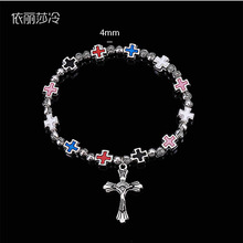 Catholic Bracelet Golden Jesus Cross Bracelet Rose Bead Bracelet Jewelry Sacred Heart Jesus Central Rosary Ms. Bracelet Gift 2024 - buy cheap