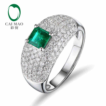 CaiMao 0.65 ct Natural Emerald 18KT/750 White Gold  0.86 ct Round Cut Diamond Engagement Ring Jewelry Gemstone colombian 2024 - buy cheap