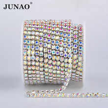 JUNAO SS6 SS10 SS16 SS18 Sewing Silver Glass Rhinestone Chain Trim AB Crystal Stones Applique Dense Strass Banding for Clothes 2024 - buy cheap