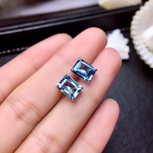 Fashion square Natural blue topaz ear nails Precious stones S925 silver natural gemstone earrings women party gift fine jewelry 2024 - buy cheap