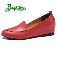 PEIPAH Spring Genuine Leather Women Wedges Shoes Woman Casual Shallow Cow Leather Shoes Slip On Female Flat Platform Shoes 2024 - buy cheap