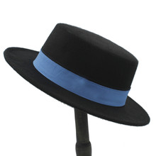 Chapéu tipo fedora, chapéu liso e de lã para homens e mulheres, aba larga do auto, de inverno, jazz, igreja, boteiro, torta de porco, tampas, fita azul, 2019 2024 - compre barato