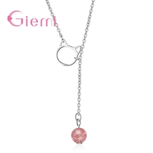 New Arrival Charm Cat Pendant Necklace 925 Sterling Silver Jewelry For Women Hang Pink Strawberry Stone Pretty Gift 2024 - buy cheap