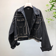 Spring Autumn Women's Harajuku Red Denim Jacket Hand Beaded Rivet Short Black Students Basic Jeans Coats Outfit 2024 - buy cheap