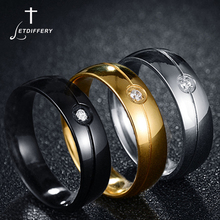 Letdiffery-Anillo de boda de cristal Simple para mujer, anillos de acero inoxidable dorado y negro, regalos para el Día de San Valentín, Size5-13 2024 - compra barato