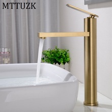 MTTUZK-grifo Oro pulido de latón macizo para lavabo de baño, mezclador de agua fría y caliente, montado en cubierta, redondo, negro, grifo de fregadero, grúa 2024 - compra barato