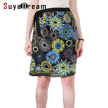 Women Silk Skirt 100%Real Silk Crepe Printed Skirts High Waist Knee Length 2022 Spring Summer New Office Lady A-line Skirt 2024 - buy cheap