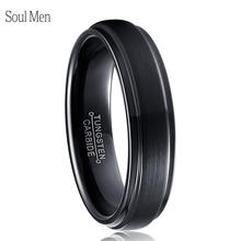 6MM Black Men's Unisex Tungsten Carbide Wedding Band Rings for Women Comfort Fit Brushed Center Step Edges Finish Sizes 7 to 13 2024 - buy cheap