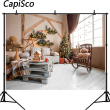 Fondos de fotografía de Capisco, árbol de Navidad, Bombilla, decoración, sofá, cortina, regalo, fondos fotográficos para estudio fotográfico 2024 - compra barato