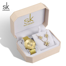 Shengke Luxury Gold Watches Earrings Necklace Women Set 2021 Top Brand SK Ladies Wrist Watch With Crystal Jewelry Set 2024 - buy cheap