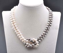 Collar de perlas blancas y grises del Sur, 8-9MM, 18 pulgadas, envío gratis 2024 - compra barato