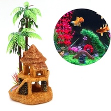 Adornos de poliresina para acuarios, simulación de árbol de coco, castillo, decoración de acuarios, 1 unidad 2024 - compra barato