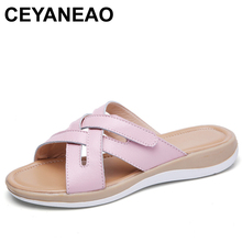 CEYANEAO Summer Casual Women Flat Sandals Indoor and Outdoor Woman Ladies Genuine Beach Shoes Bohemia Flip Flops Leather Shoes 2024 - buy cheap