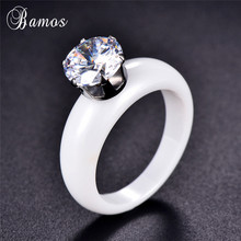 Luxury Male Female White Black Ceramic Ring With Big Crystal Stone Titanium Steel Wedding Rings For Couple Love Engagement Ring 2024 - buy cheap