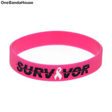 OBH 50PCS Pink Debossed Survivor with Cancer Ribbon Silicone Bracelet Adult Size 2024 - buy cheap