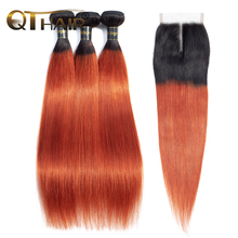 Ombre Bundles With Closure QT Colored 1B/ 350 Golden Blonde Brazilian Straight Human Hair 3 Bundles With Closure Non-remy 2024 - buy cheap