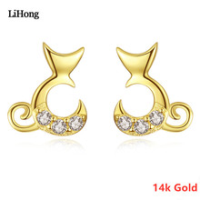 New 14k Gold Earrings Cat-Shaped Zircon Stud Earrings For Female Fashion Popular Small Animal Jewelry Earrings Gift 2024 - buy cheap