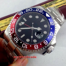 43mm bliger preto estéril dial gmt vermelho azul moldura vidro safira janela data relógio automático masculino p322 2024 - compre barato