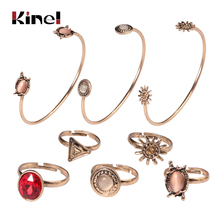 Kinel-pulsera de sol Bohemia para mujer, brazaletes abiertos, anillos ajustables geométricos Vintage, conjunto de joyería, 8 Uds. 2024 - compra barato