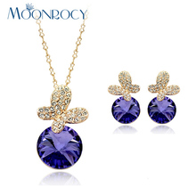 MOONROCY-collar y pendientes de cristal austriaco púrpura para mujer, conjunto de joyería de Color dorado 2024 - compra barato