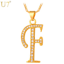 U7 Valentines Gift For Women Necklace Customized Alphabet F Letter Pendant Charm Gold Color Zircon Necklace P699 2024 - buy cheap