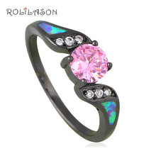 Cheap and cheerful Fashion cz rings Pink Fire Opal Black Gold Tone Pink Zirconia Fashion Jewelry Ring USA Sz #7#8#9#10 OR838 2024 - buy cheap