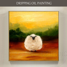Hand-painted High Quality Modern Wall Art Animal Sheep Oil Painting on Canvas Handmade Funny Sheep Oil Painting for Child Room 2024 - buy cheap