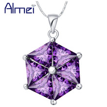 Almei Fashion Chocker Necklace Collar Purple Hexagon Sexangle Zircon Pendant For Women Necklaces & Pendants Chain Jewelry N1272 2024 - buy cheap