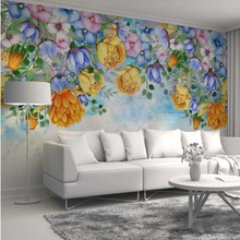 Mural de papel de pared con acuarela 3D, pegatinas de pared florales, rollos de papel de pared para sala de estar 2024 - compra barato