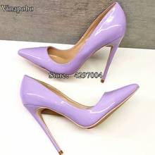 Zapatos de tacón alto con punta en pico para mujer, calzado Sexy púrpura para oficina, fiesta, boda, charol, tacón de aguja 2024 - compra barato