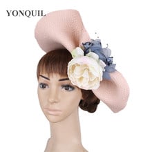 Bridal Veils Hats Church Fascinator Headbands Light Pink Wedding Hair Accessories Royal Fedora Race Event Floral Headwear SYF453 2024 - buy cheap