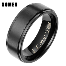 Мужское обручальное кольцо Somen, черное кольцо из матового титана с гравировкой «Я тебя люблю», обручальное кольцо, 8 мм 2024 - купить недорого
