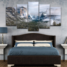 Quadros impressos para decoração caseira, pintura em tela, pôster com 5 painéis, arte de parede, sala de estar, montanhas, névoa, paisagem 2024 - compre barato