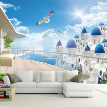 3D Настенные обои на заказ, Европейский Приморский городок, балкона, расширяется пространство, настенное покрытие из соломы для гостиной, домашнего декора 2024 - купить недорого